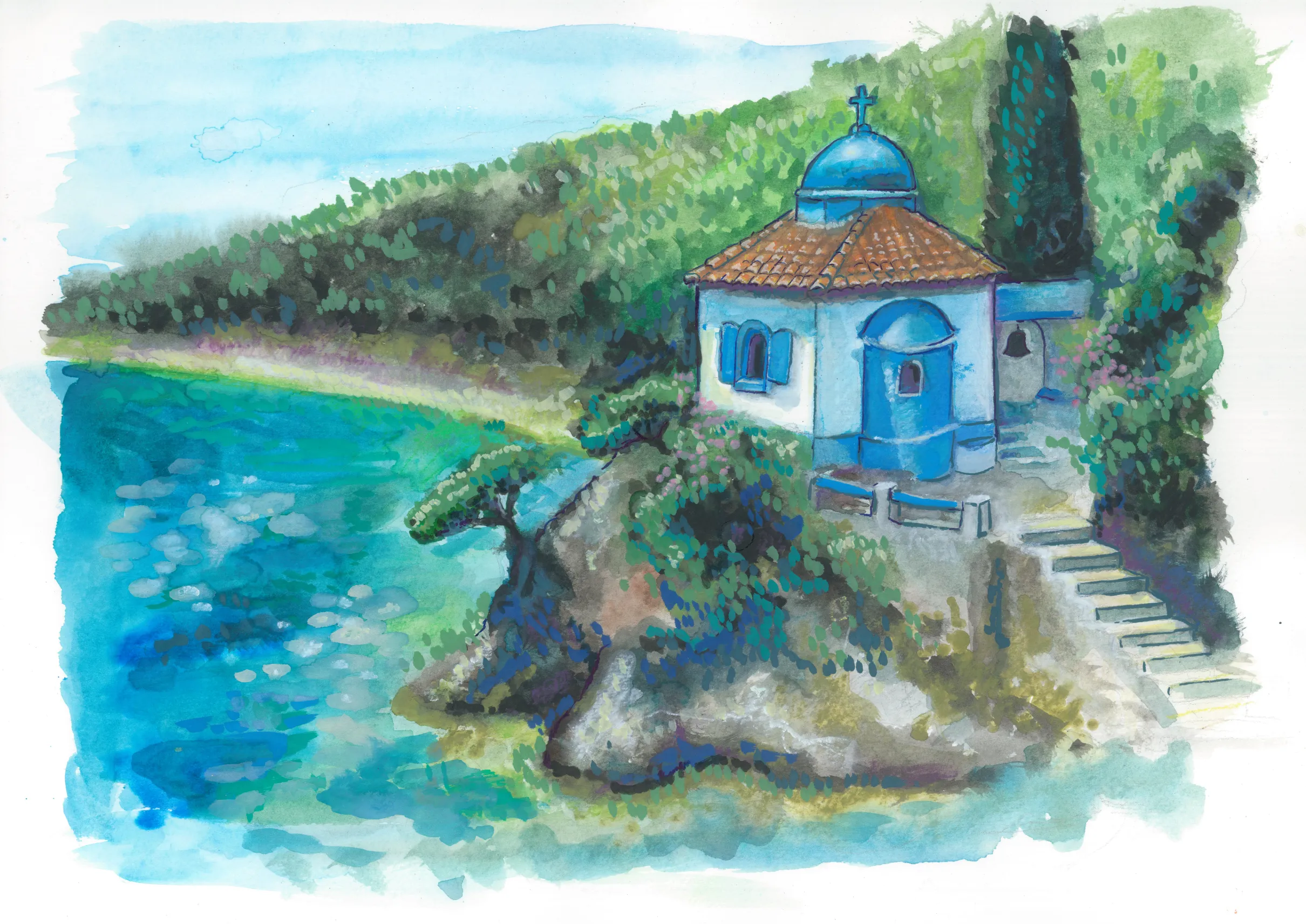 A watercolor drawing of the church we are getting married at. Painted by my sister-in-law Alkisti